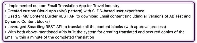 Mateusz' experiences' description on LinkedIn